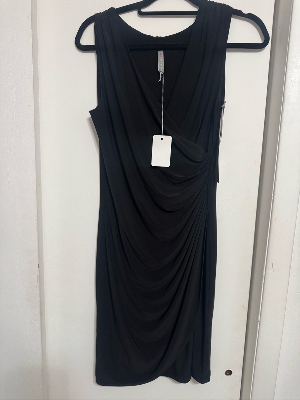 Last Tango Black Draped V-Neck Midi Dress
